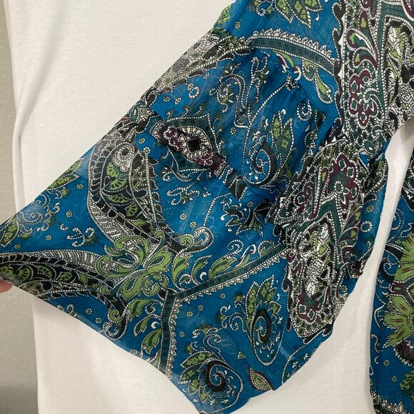 INC International Concepts Blouse Button Up size 20W Blue Sheer Artsy Romantic - Picture 5 of 10